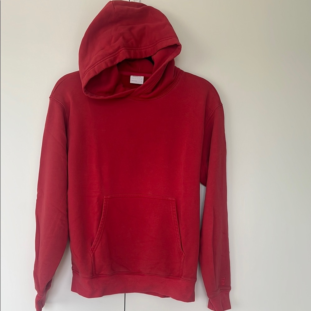 TNA AiryAF Fleece Red Sweatshirt Hoodie with Ribbed Cuffs